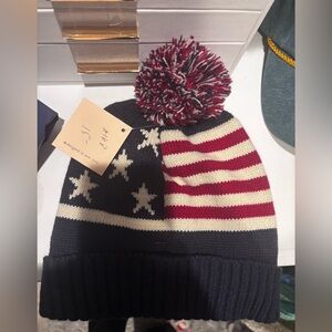 Women's Star and Stripe Pom-Pom Beanie